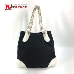 Chanel Deka Coco chain shoulder tote bag canvas leather black